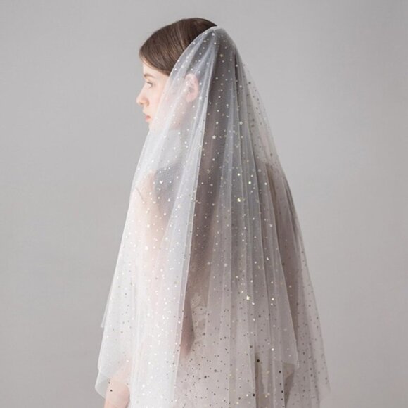 Wedding veil fingertip length white gold bridal stars brand new elegant fashion main image 5